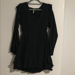 Free People Lace V Neck Long Sleeve Mini Dress